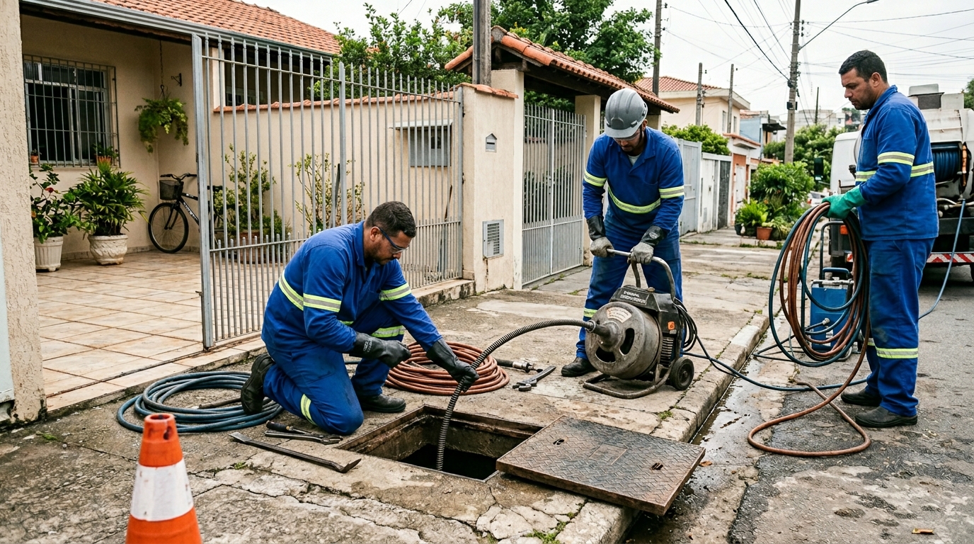 Equipe de desentupimento de esgoto em Niterói-RJ